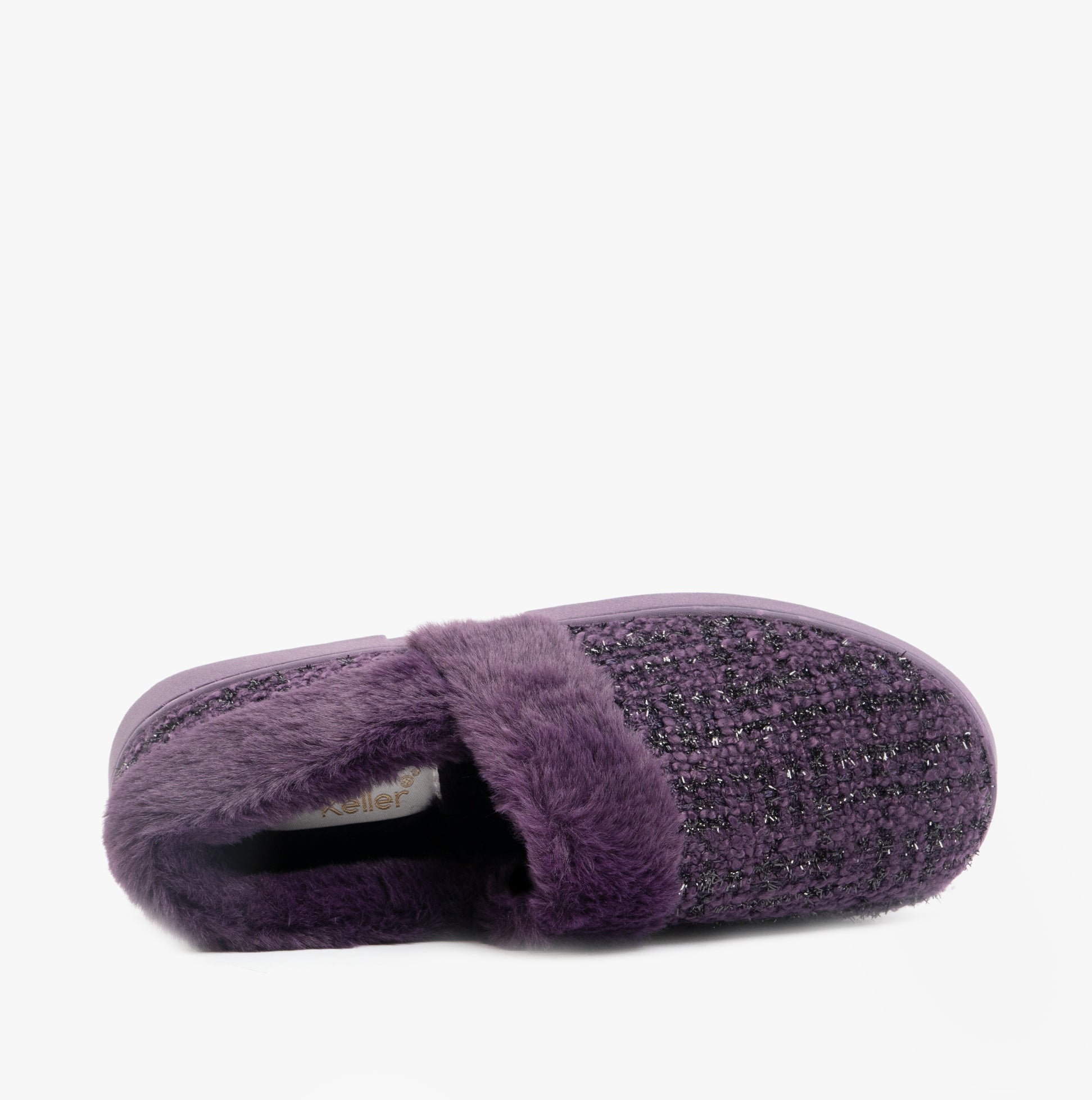Dr Keller AVON Womens Slippers Purple top view showing faux fur lining and textile upper in vibrant purple color.
