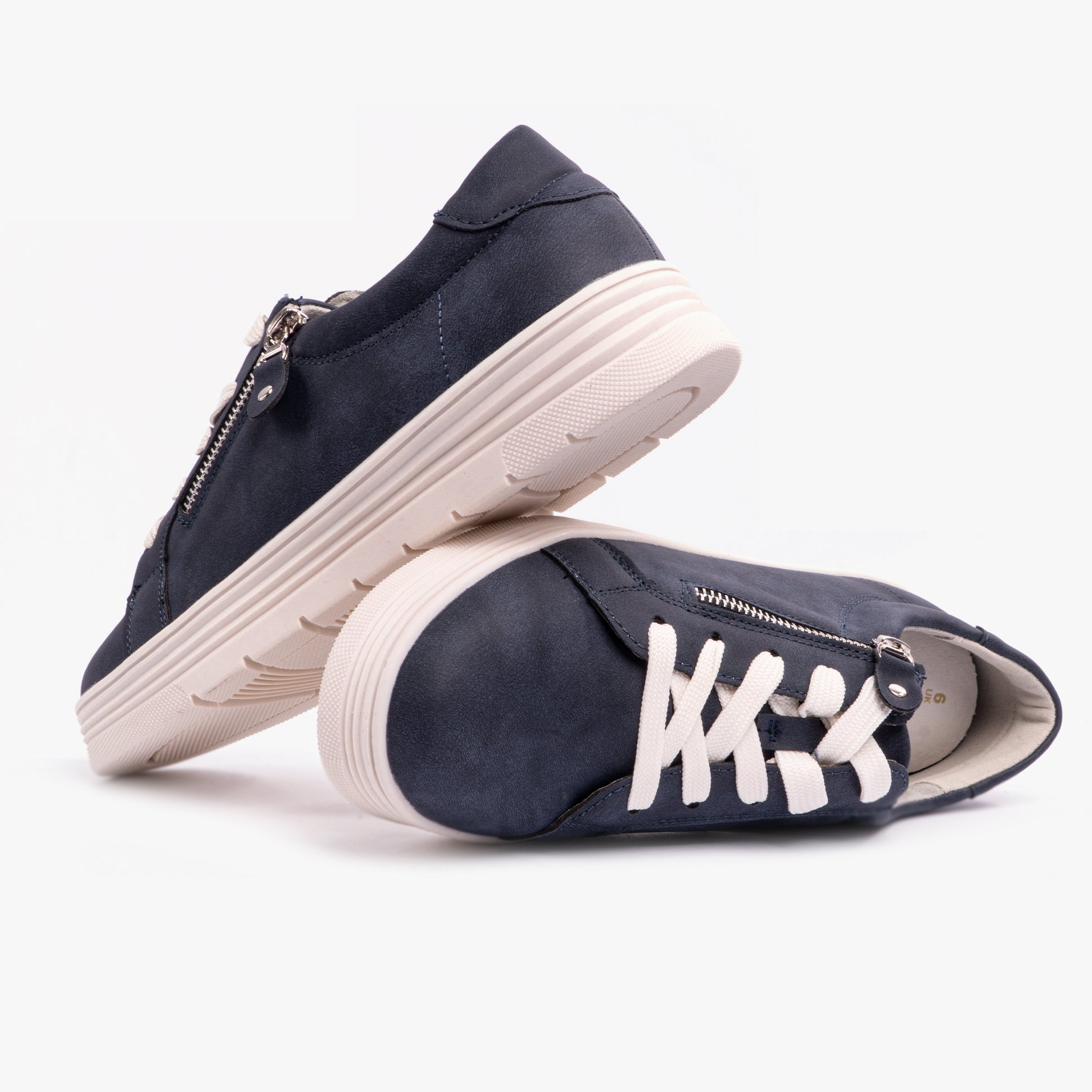 Dr Keller JANICE Womens Trainers Navy side view showcasing casual suede upper and lace-up detail.