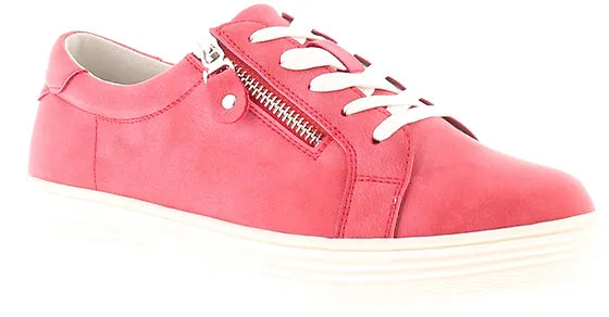 Dr Keller JANICE Womens Trainers Red side view showcasing lace-up style and zipper detail.