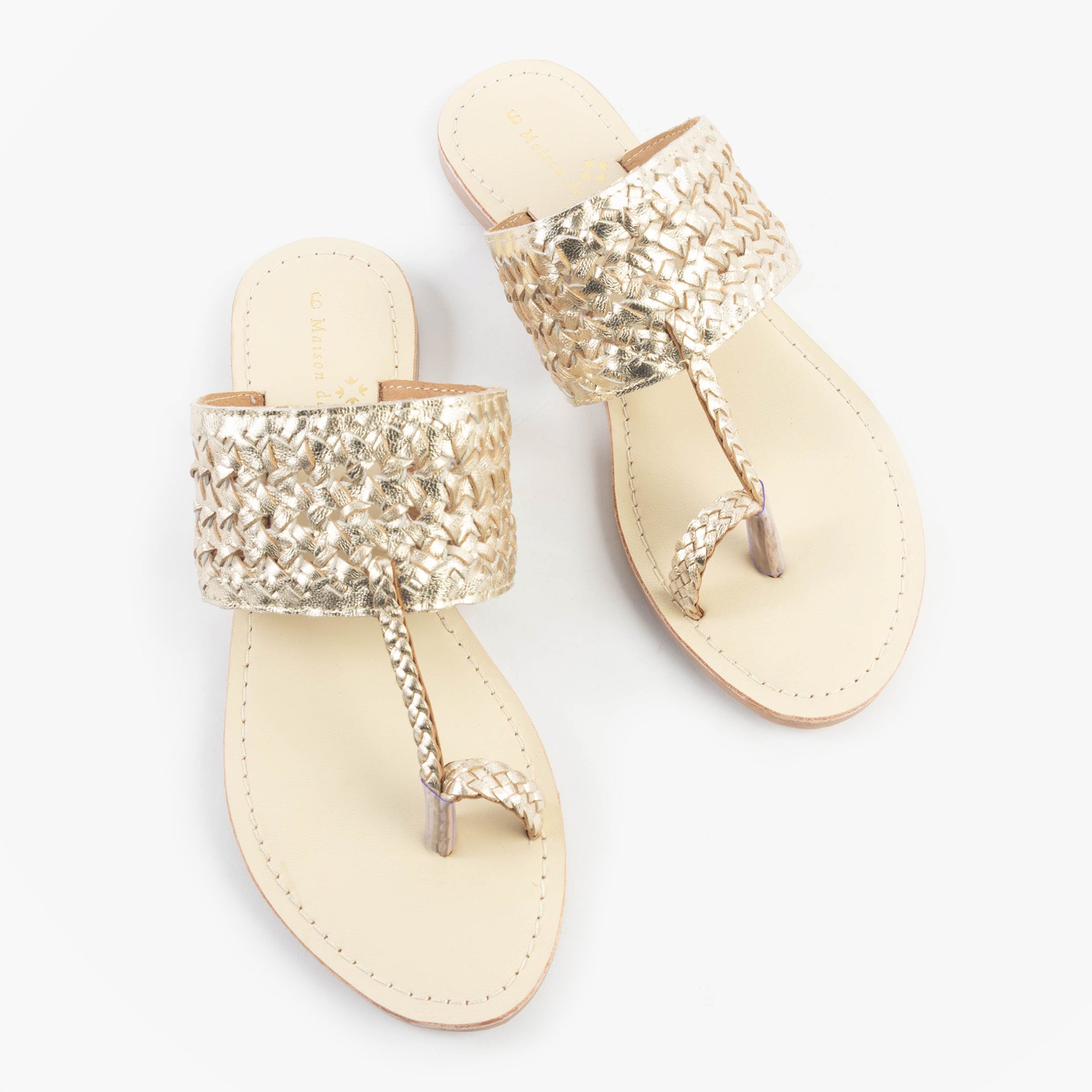 Dr Keller AVA Womens Sandals Gold top view showing woven design, slip-on style with flat sole.