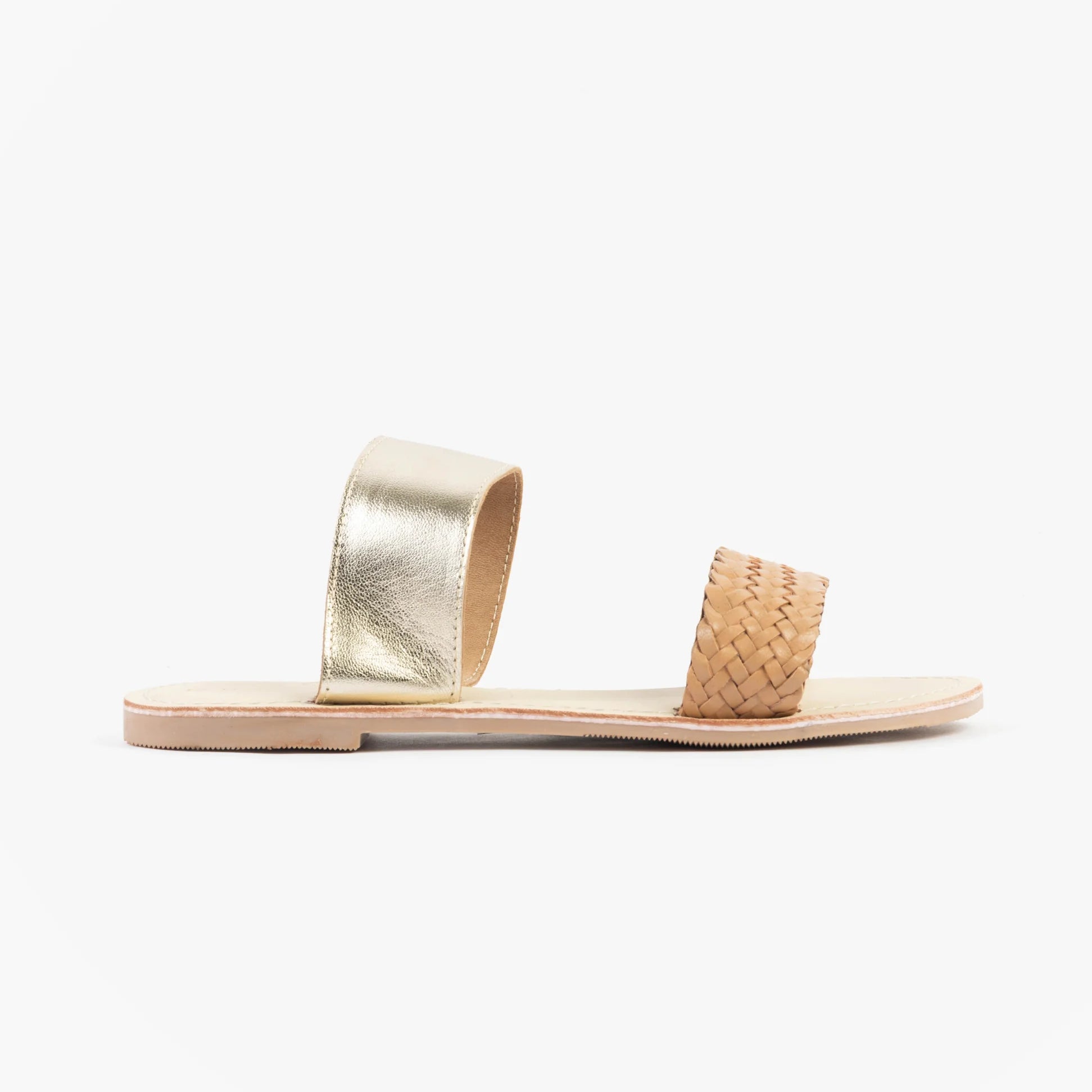 Dr Keller AMELIA Womens Sandals Gold side view showcasing synthetic upper and woven detail.