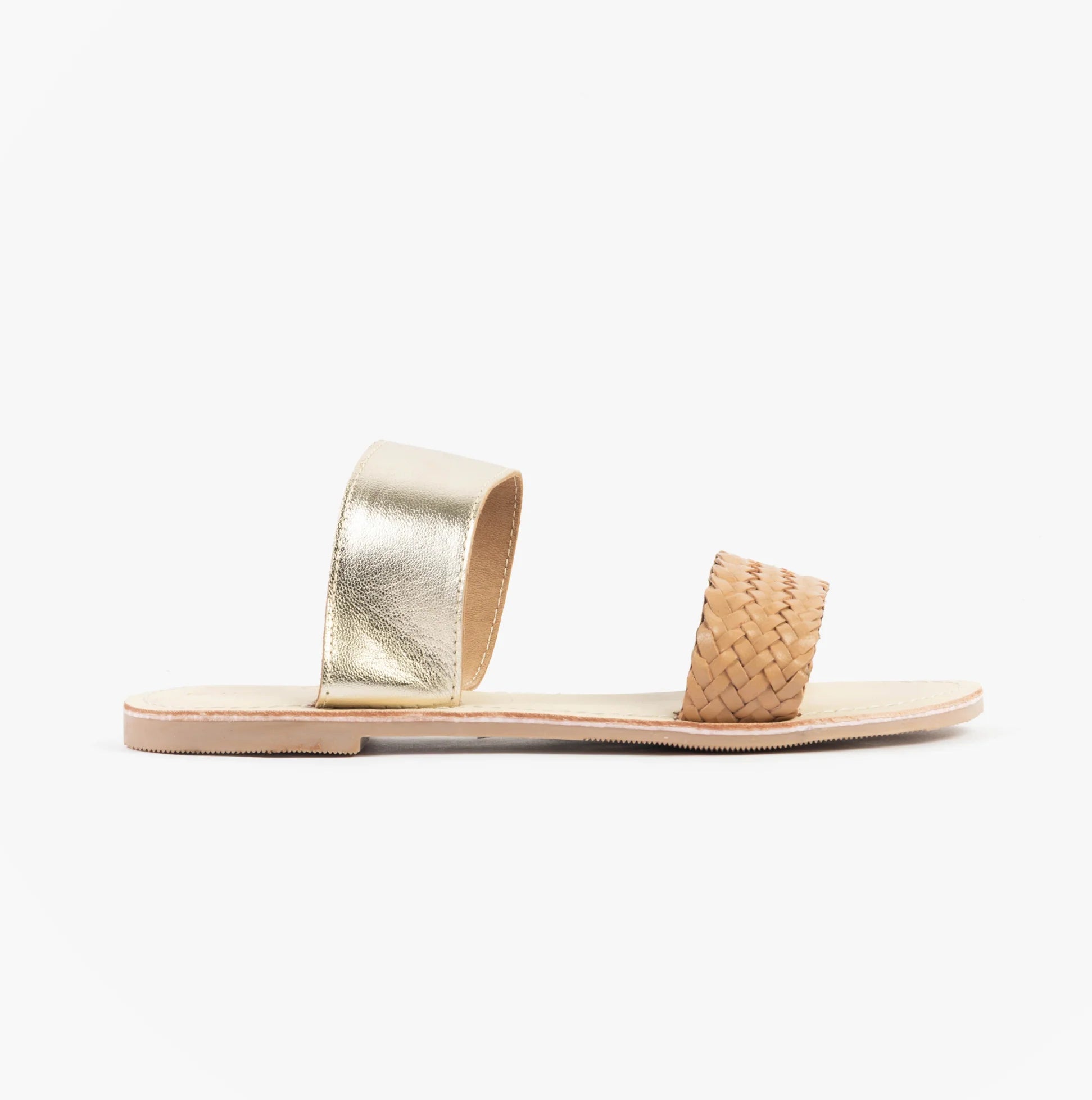 Dr Keller AMELIA Womens Sandals Gold side view showcasing synthetic upper and woven detail.