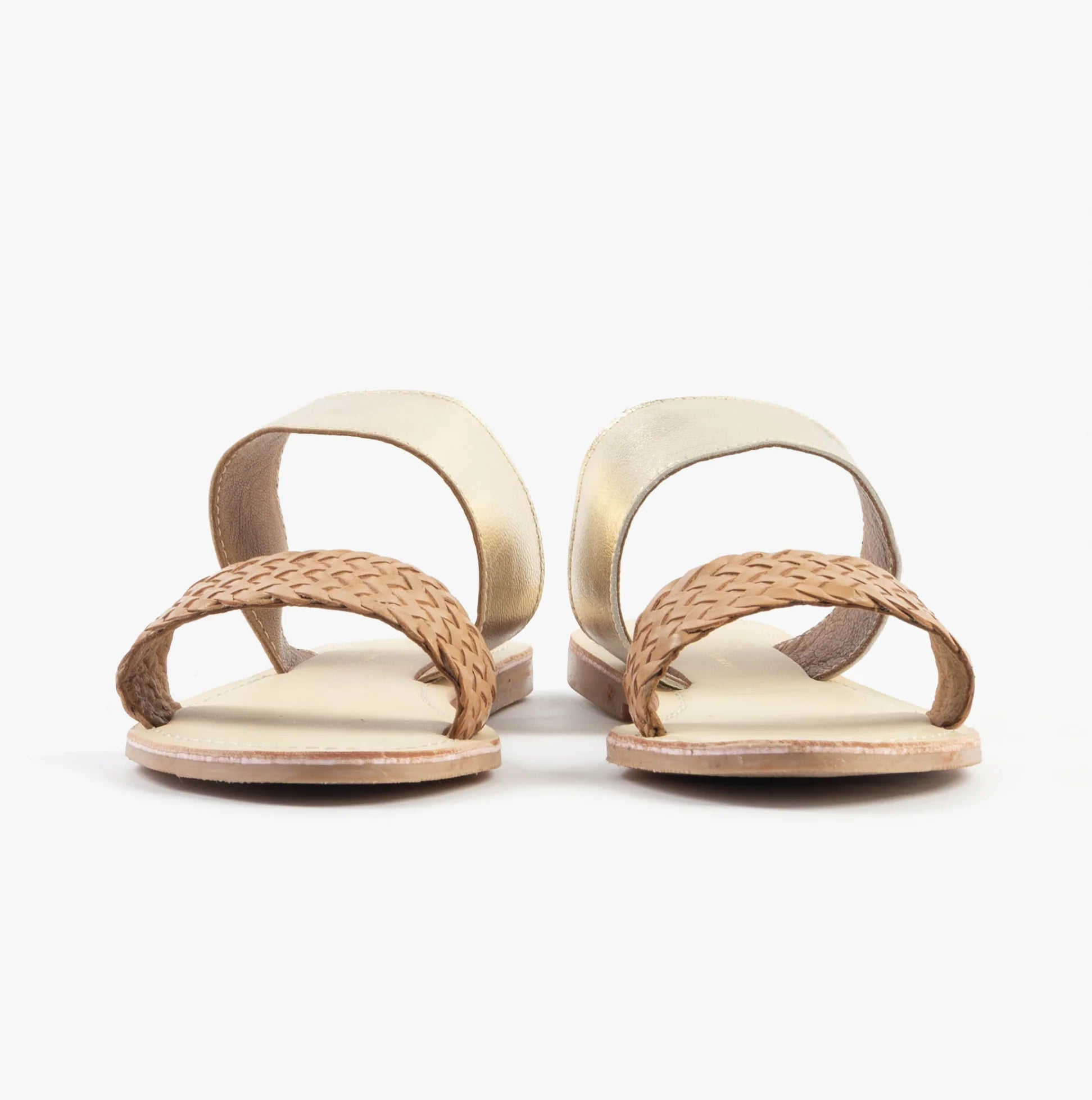 Dr Keller AMELIA Womens Sandals Gold back view showing synthetic straps and flat sole.
