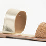 Dr Keller AMELIA Womens Sandals Gold side view showcasing the synthetic upper and flat sole design.