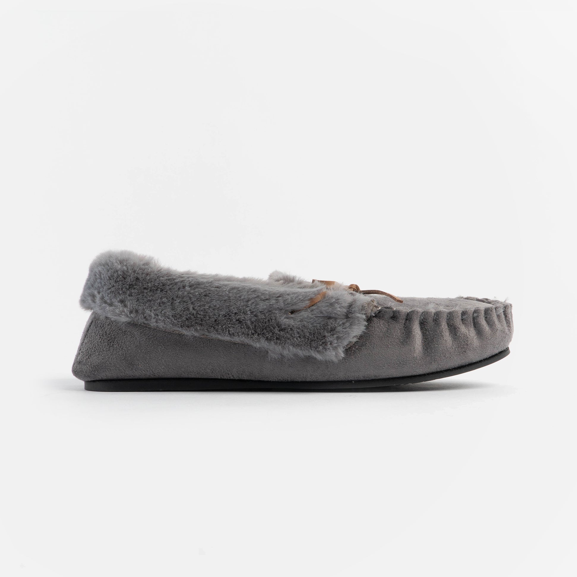 Dr Keller VANESSA Womens Slippers Grey side view showing soft textile and faux fur detailing