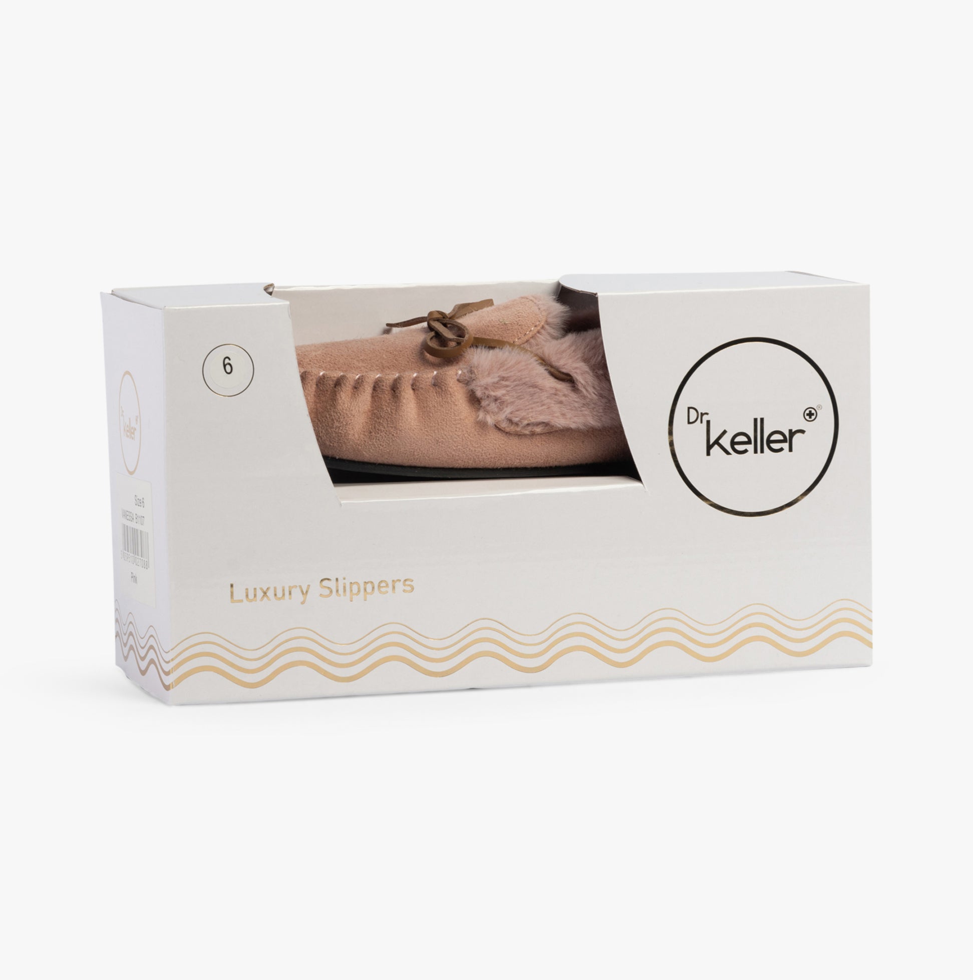 Dr Keller VANESSA Womens Slippers Pink in gift box, showcasing luxurious material and design.