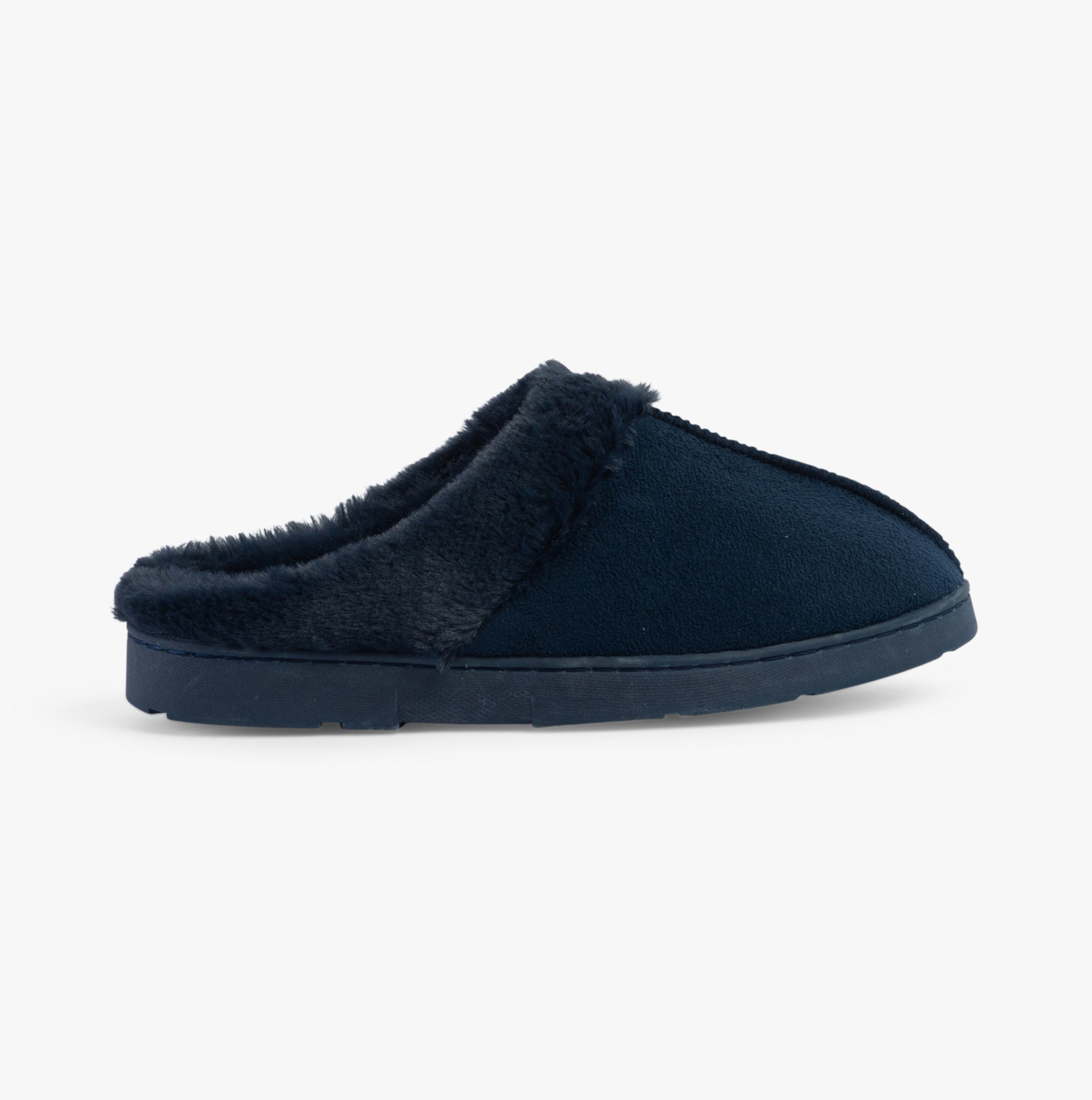 Dr Keller JUSTINE Womens Slippers Navy side view showing soft textile upper and comfortable slip-on design.