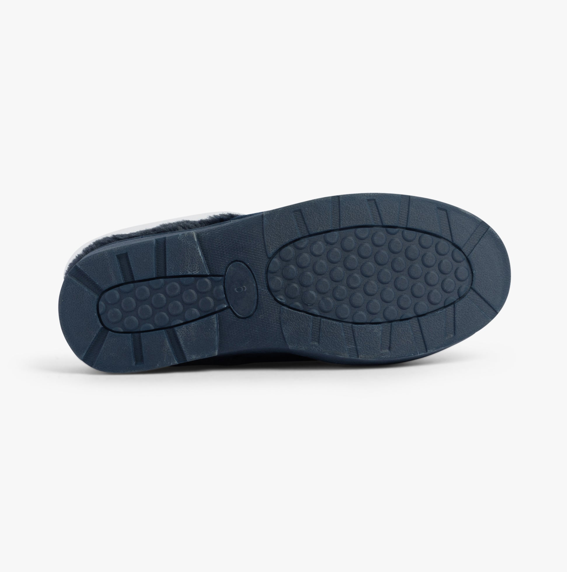 Dr Keller JUSTINE Womens Slippers Navy bottom view showing rubber sole with textured grip.