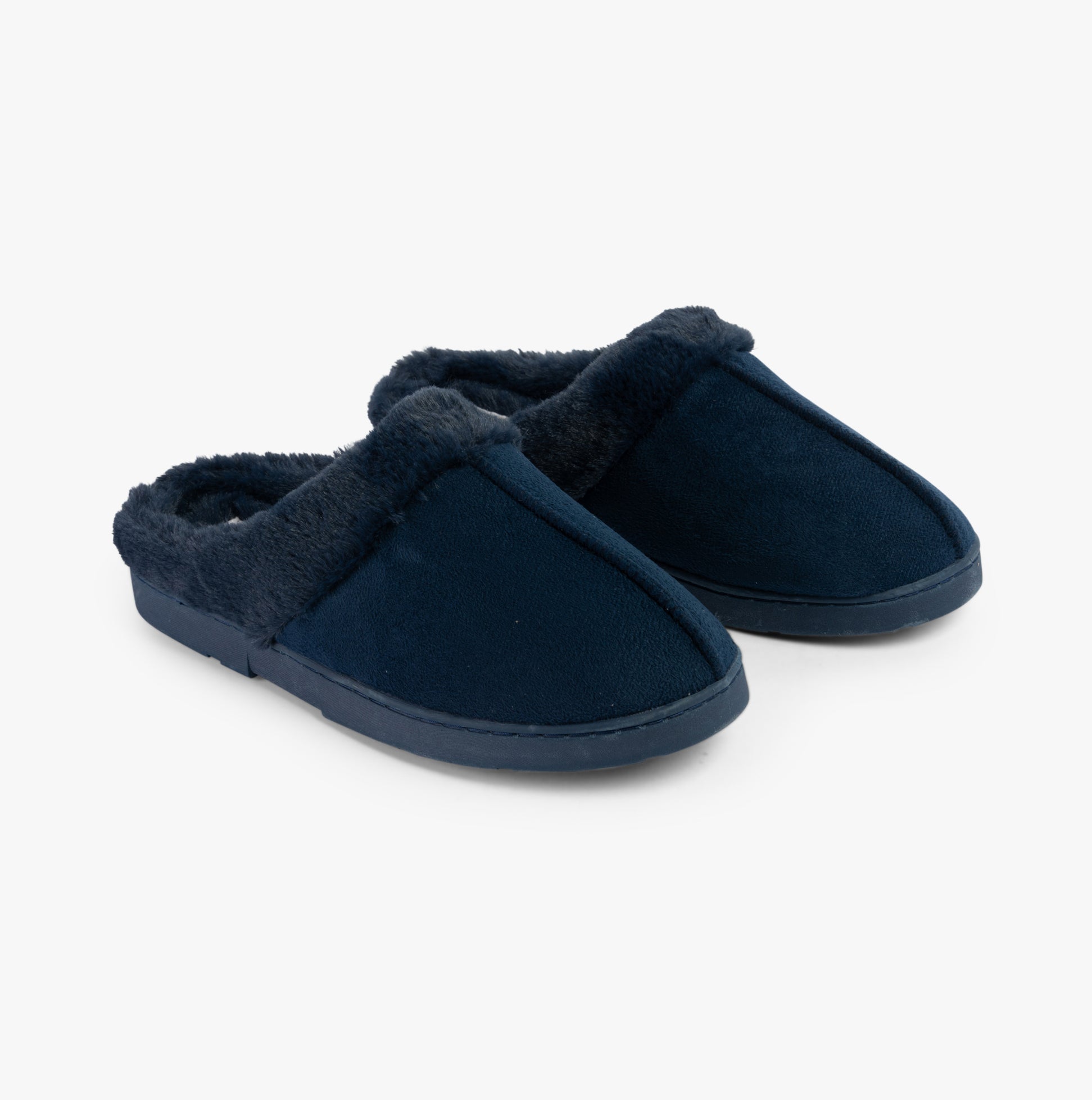 Dr Keller JUSTINE Womens Slippers Navy side view, showing soft textile upper and rubber sole.