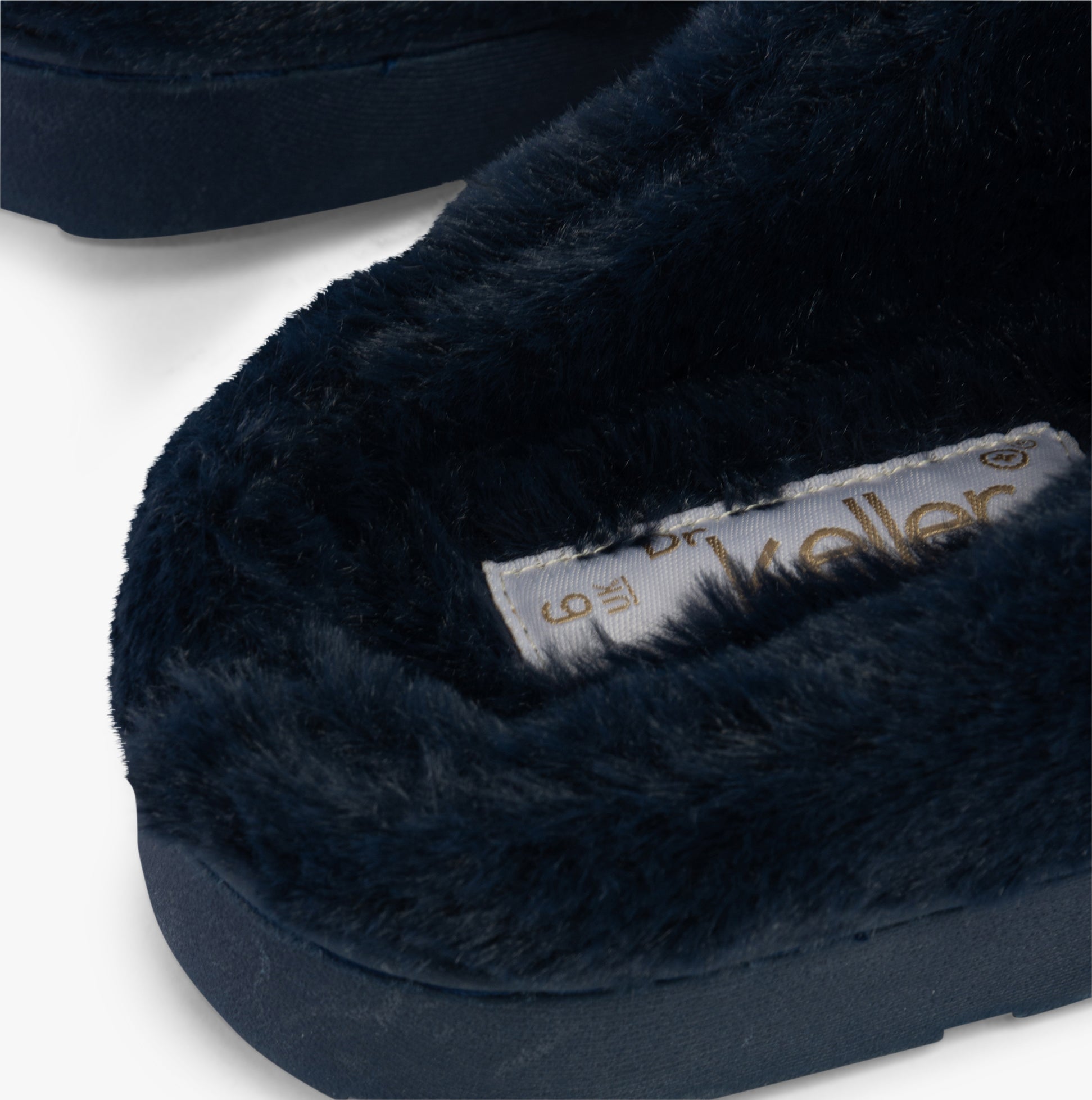 Dr Keller JUSTINE Womens Slippers Navy detail view of soft textile lining and sole