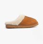 Dr Keller JUSTINE Womens Slippers Tan side view showcasing comfortable mules with a round toe and plush lining.