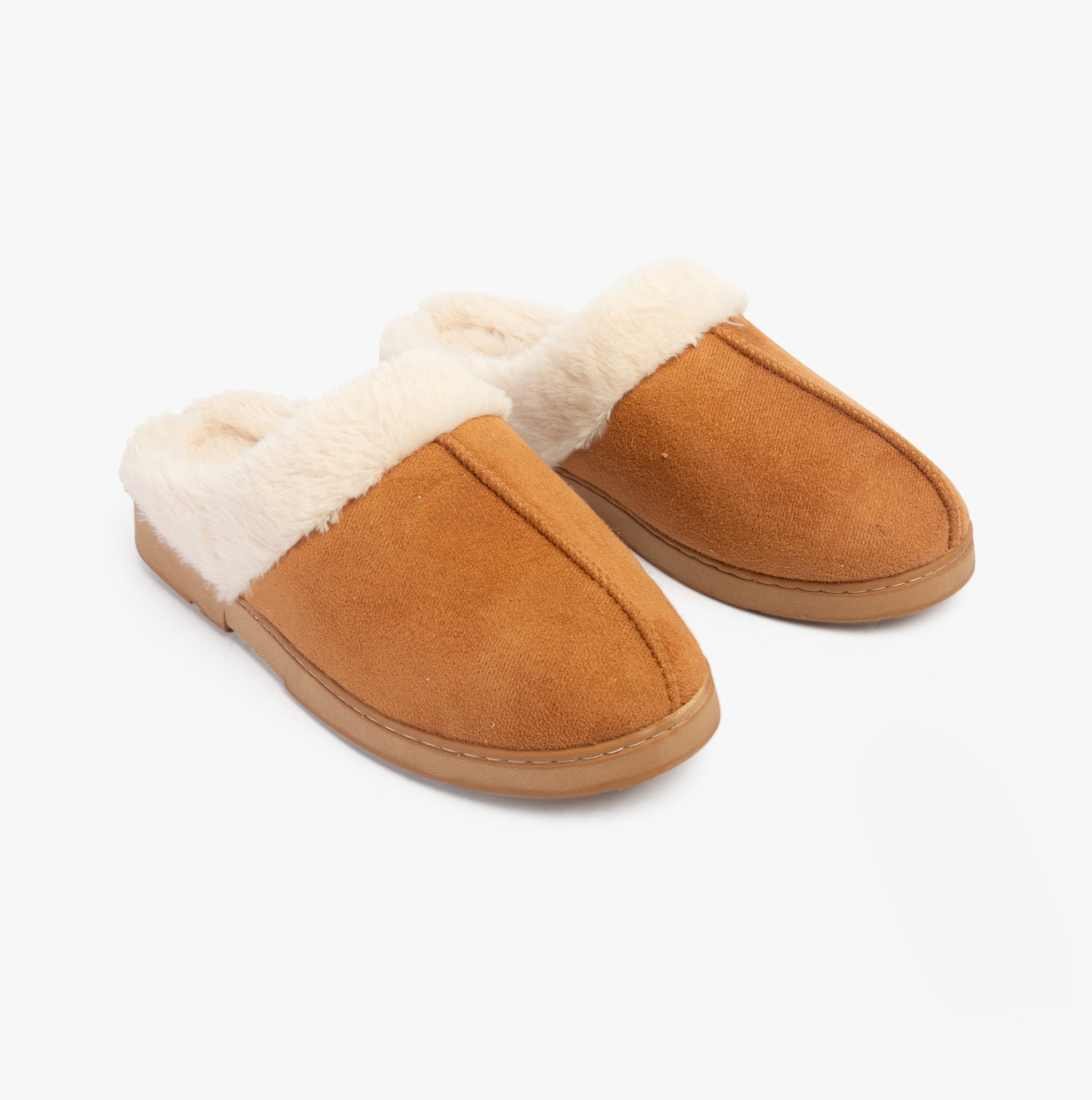 Dr Keller JUSTINE Womens Slippers Tan side view showing soft suede upper and fluffy lining