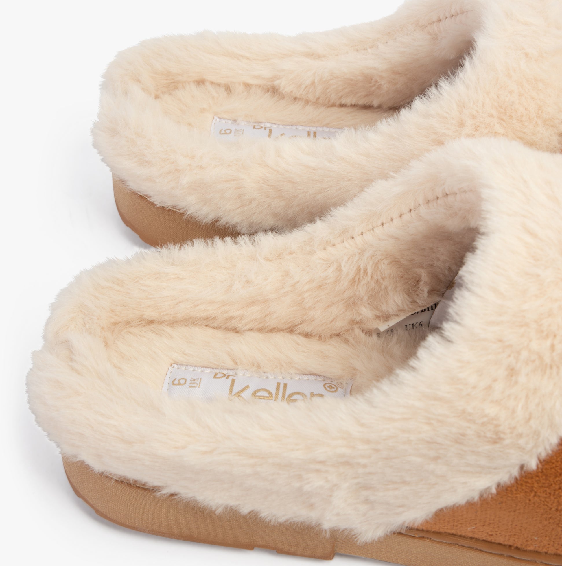 Dr Keller JUSTINE Womens Slippers Tan detail view showcasing soft textile lining and mules design.