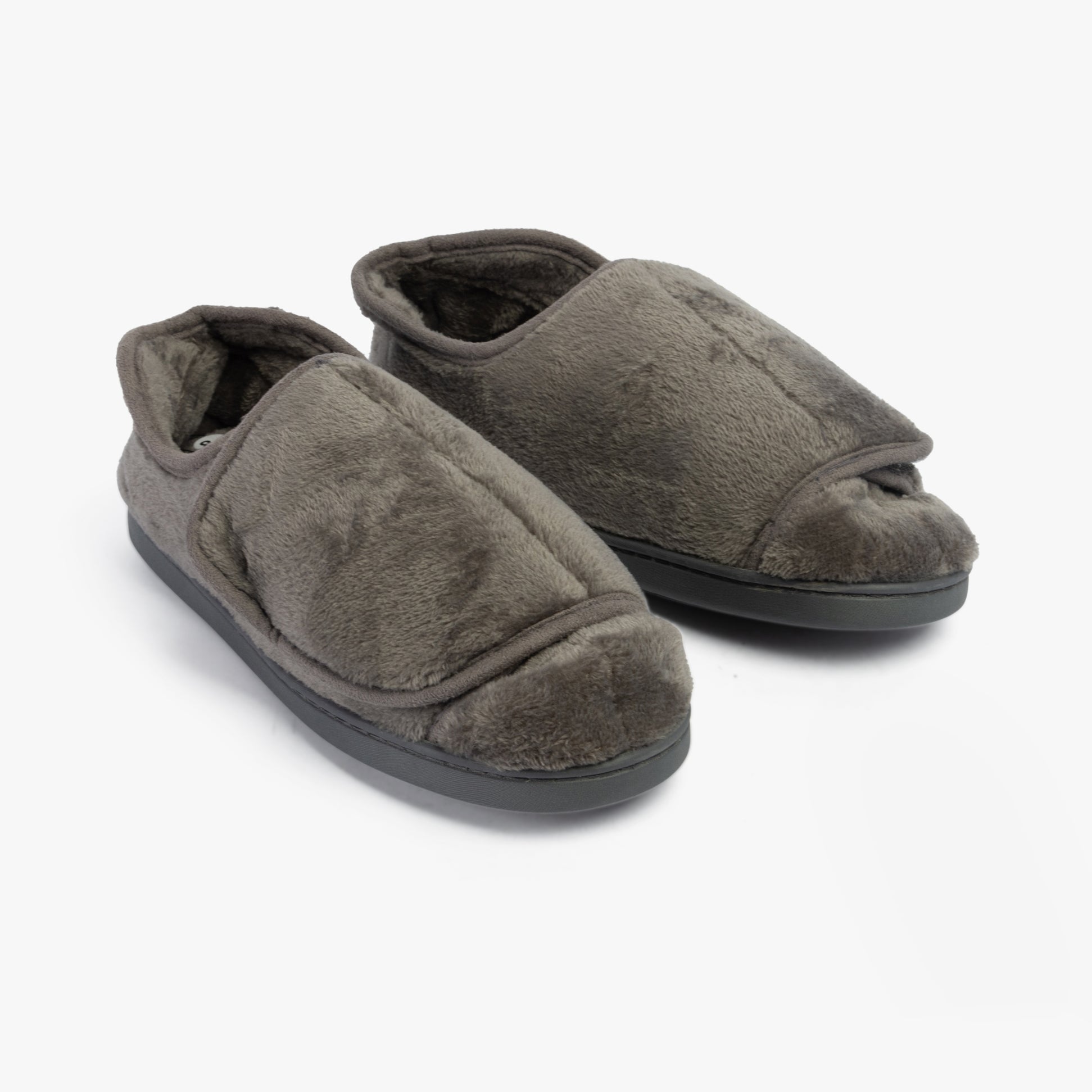 Dr Keller VELVIT Mens Slippers Grey side view showing faux fur upper and synthetic sole.