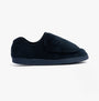 Dr Keller VELVIT Mens Slippers Navy side view showing touch fasten closure and faux fur lining.