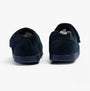 Dr Keller VELVIT Mens Slippers Navy rear view showing plush faux fur material and Velcro fastening details.