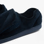 Dr Keller VELVIT Mens Slippers Navy side view showcasing the faux fur material and touch fasten closure.