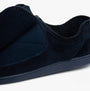 Dr Keller VELVIT Mens Slippers Navy side view featuring faux fur upper and Velcro closure.