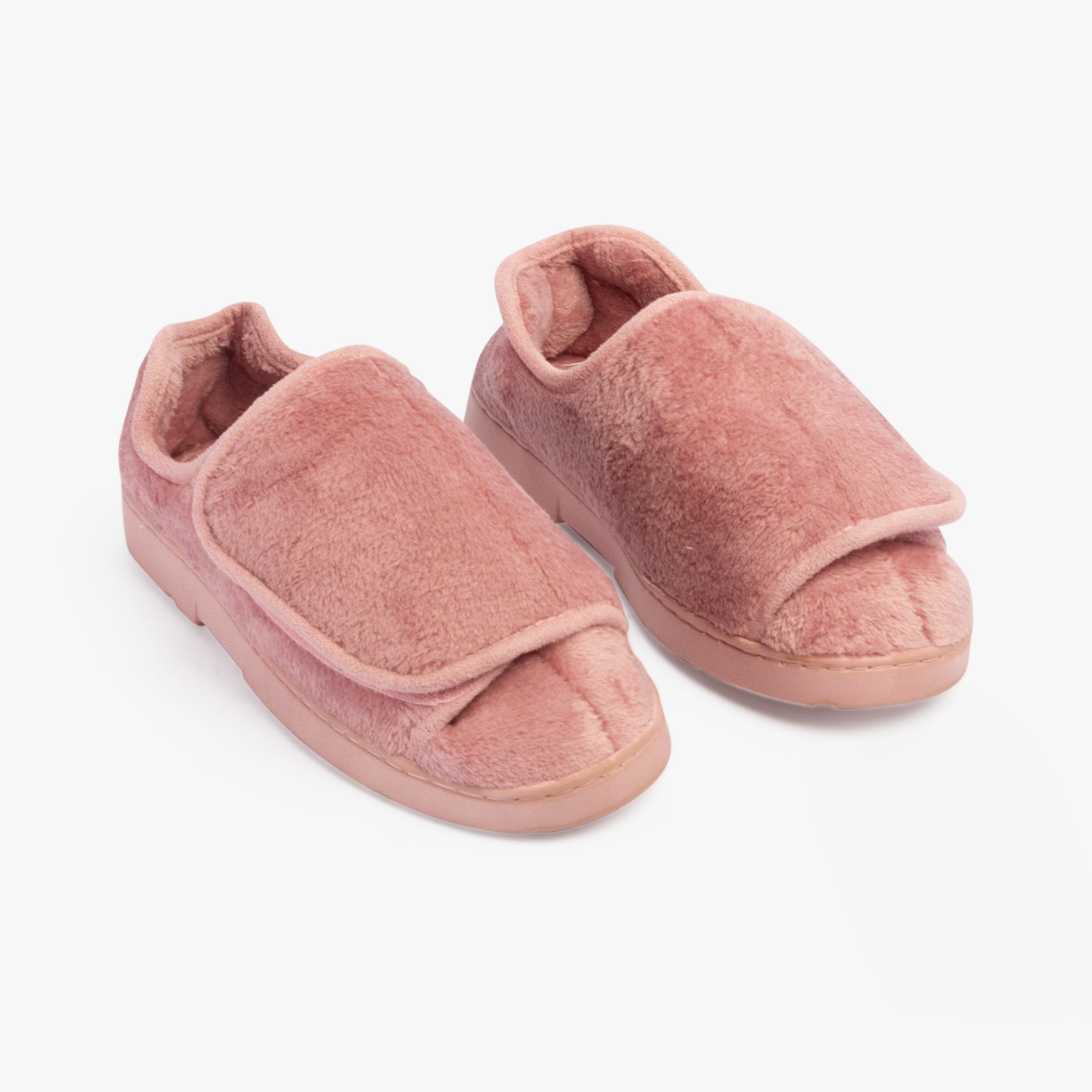 Dr Keller DR VELVIT Womens Slippers Pink side view showing soft faux fur and touch fasten strap for easy wear.