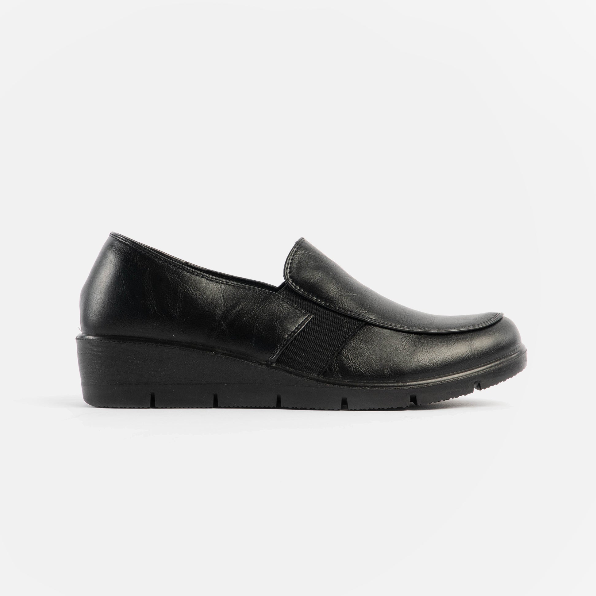 Dr Keller CATHY Womens Shoes Black side view showcasing the leather upper and wedge heel design.