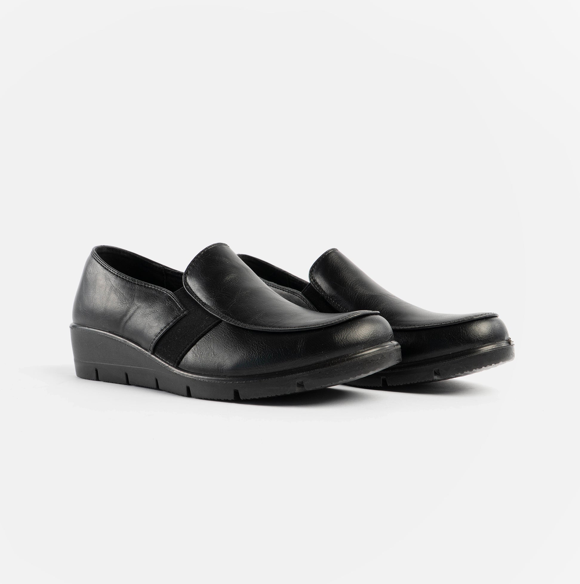 Dr Keller CATHY Womens Shoes Black side view, casual slip-on leather shoes with wedge heel.
