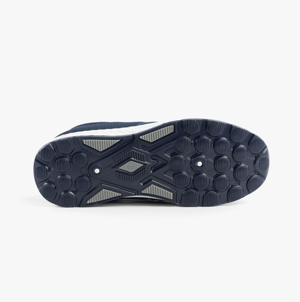 Dr Keller CRAIG Mens Wide-Fit Trainers Navy bottom view, showcasing the sole design and traction details.