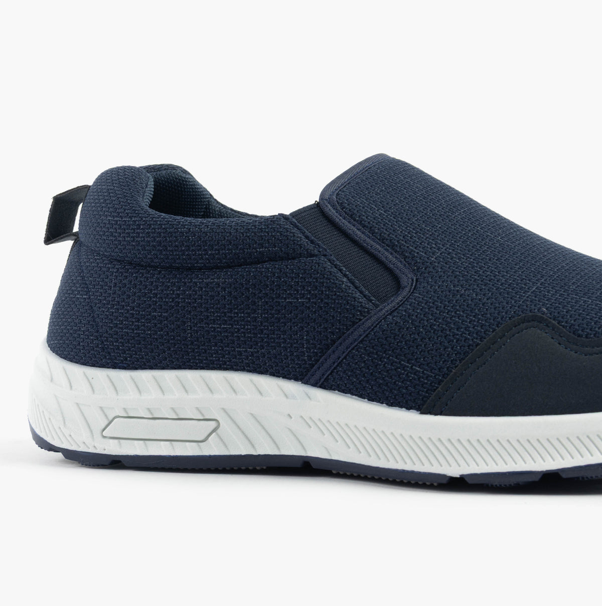 Dr Keller CRAIG Mens Wide-Fit Trainers Navy side view showing slip-on design and breathable upper.