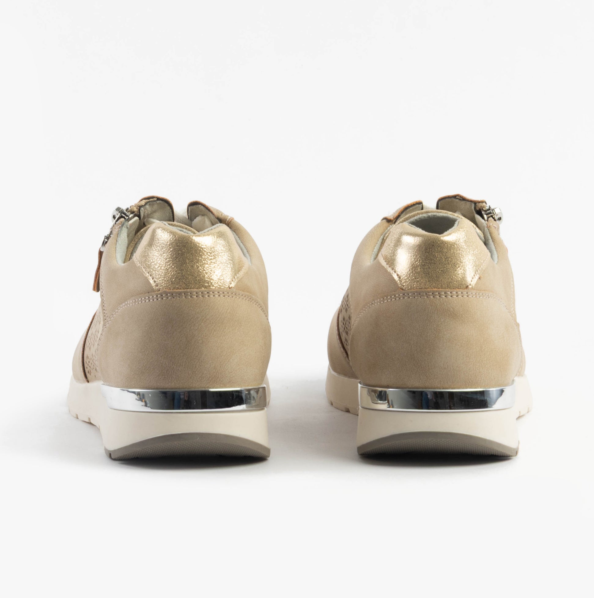 Dr Keller BARBARA Womens Trainers Beige rear view showcasing suede and metallic accents.