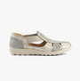 Dr Keller POLLY Womens Sandals Grey side view showcasing faux leather with slip-on design and low heel.