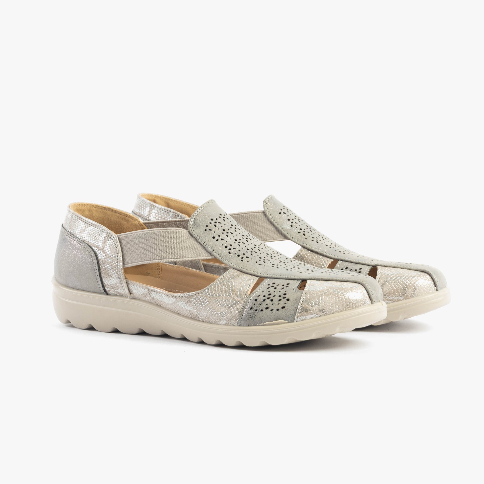 Dr Keller POLLY Womens Sandals Grey side view showcasing faux leather upper and slip-on design.
