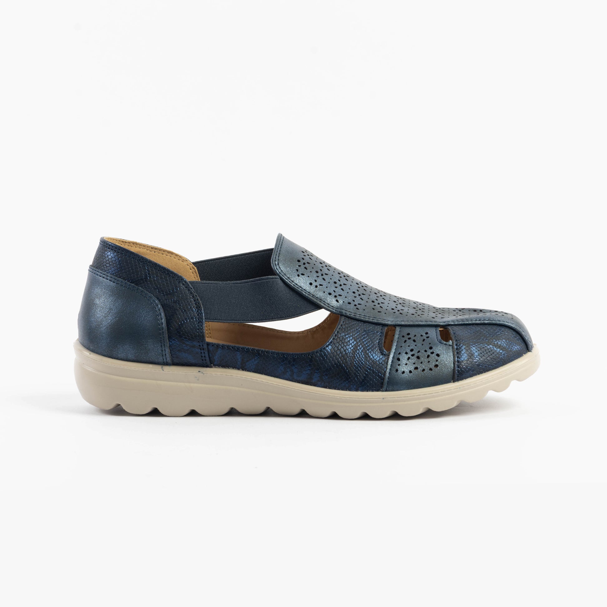 Dr Keller POLLY Womens Sandals Navy side view showcasing faux leather upper and comfort design.