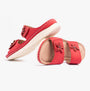 Dr Keller MOLLY Womens Sandals Red side view showcasing the comfortable slip-on design and floral accents.
