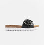 Dr Keller GLITZY Womens Slides Black side view featuring decorative embellishments and cork sole.