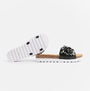 Dr Keller GLITZY Womens Slides Black side view featuring a decorative upper and rubber sole.