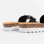 Dr Keller GLITZY Womens Slides Black side view showcasing the stylish cork sole and slip-on design details.