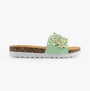 Dr Keller GLITZY Womens Slides Lime Green side view with floral embellishments, lightweight and comfortable.