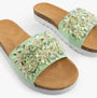 Dr Keller GLITZY Womens Slides Lime Green, side view showcasing the embellished straps and comfortable sole.