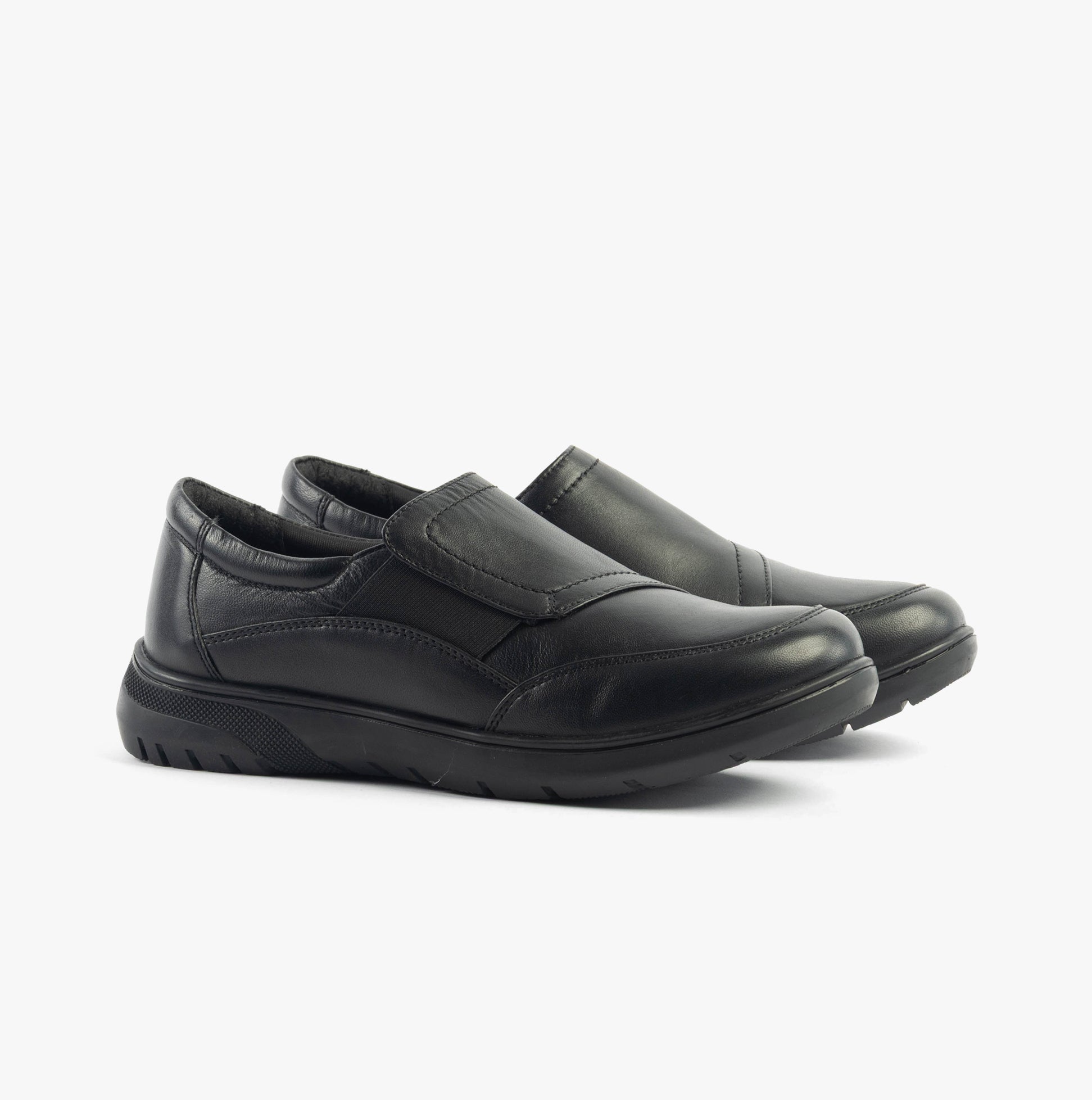 Dr Keller CHLOE Womens Shoes Black side view showcasing casual leather design and touch fasten closure.
