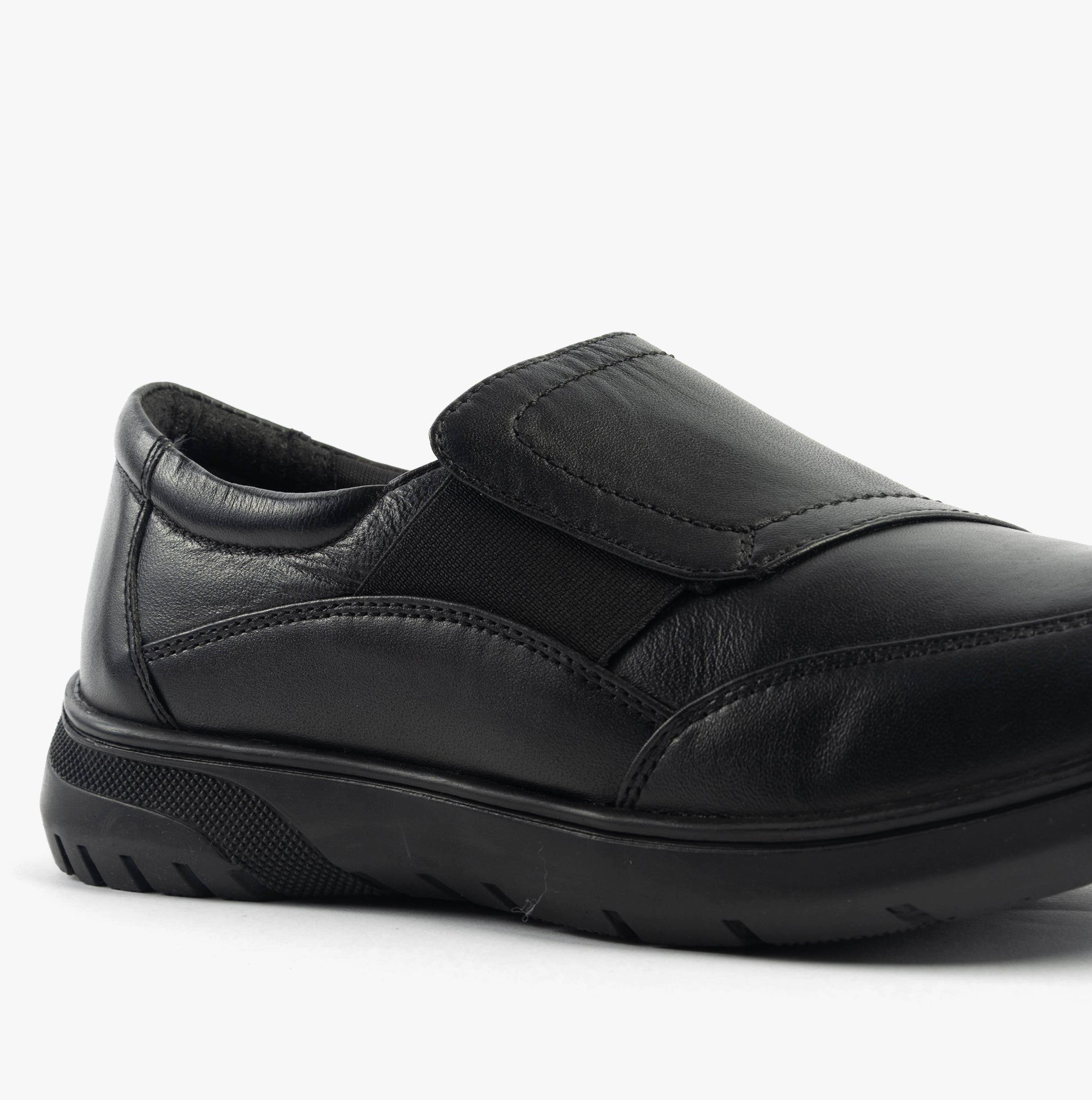 Dr Keller CHLOE Womens Shoes Black side view showing casual leather design and touch fasten closure.