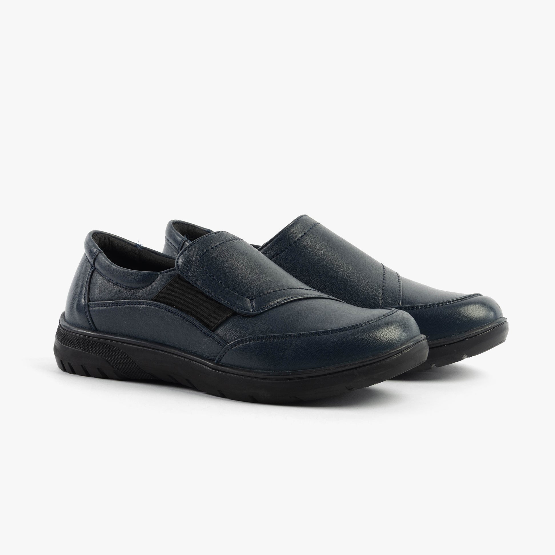 Dr Keller CHLOE Womens Shoes Navy side view showing casual leather design and touch fastening.