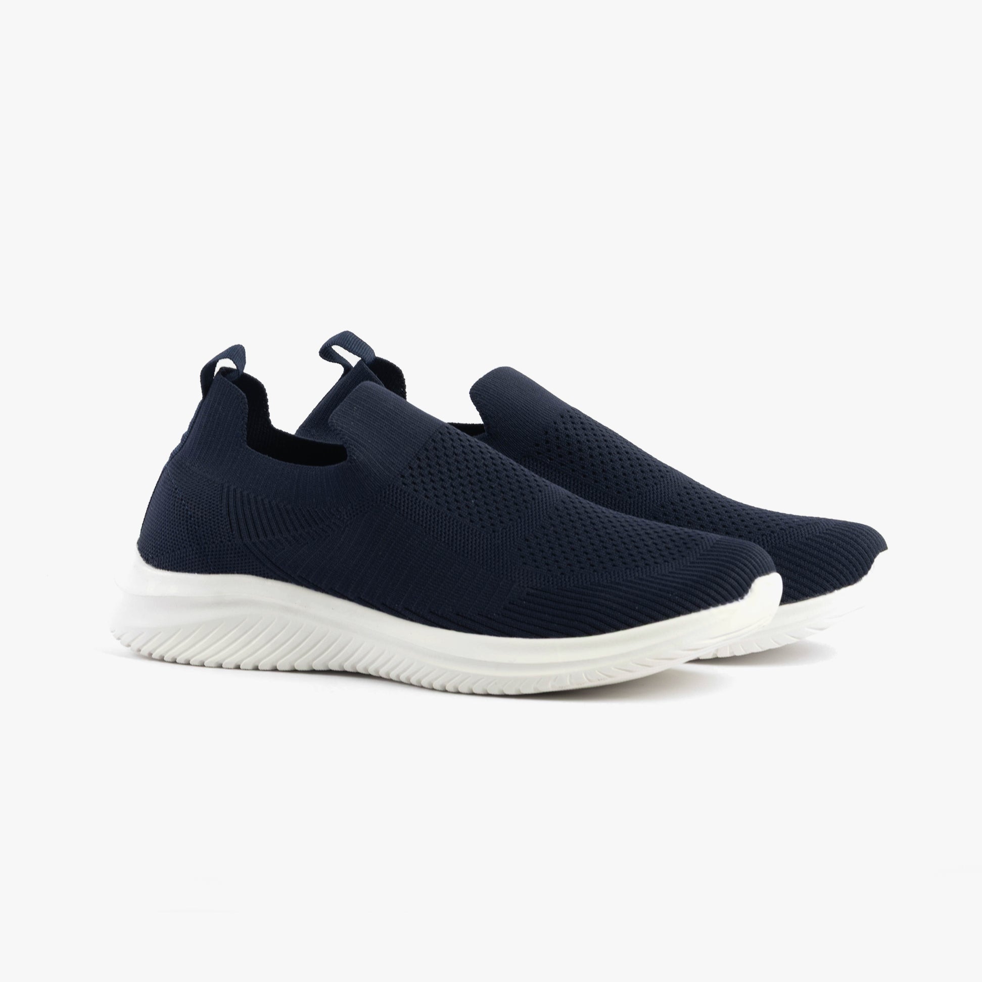 Dr Keller ANIKA Womens Shoes Navy side view, casual slip-on trainers with breathable synthetic upper and low heel.
