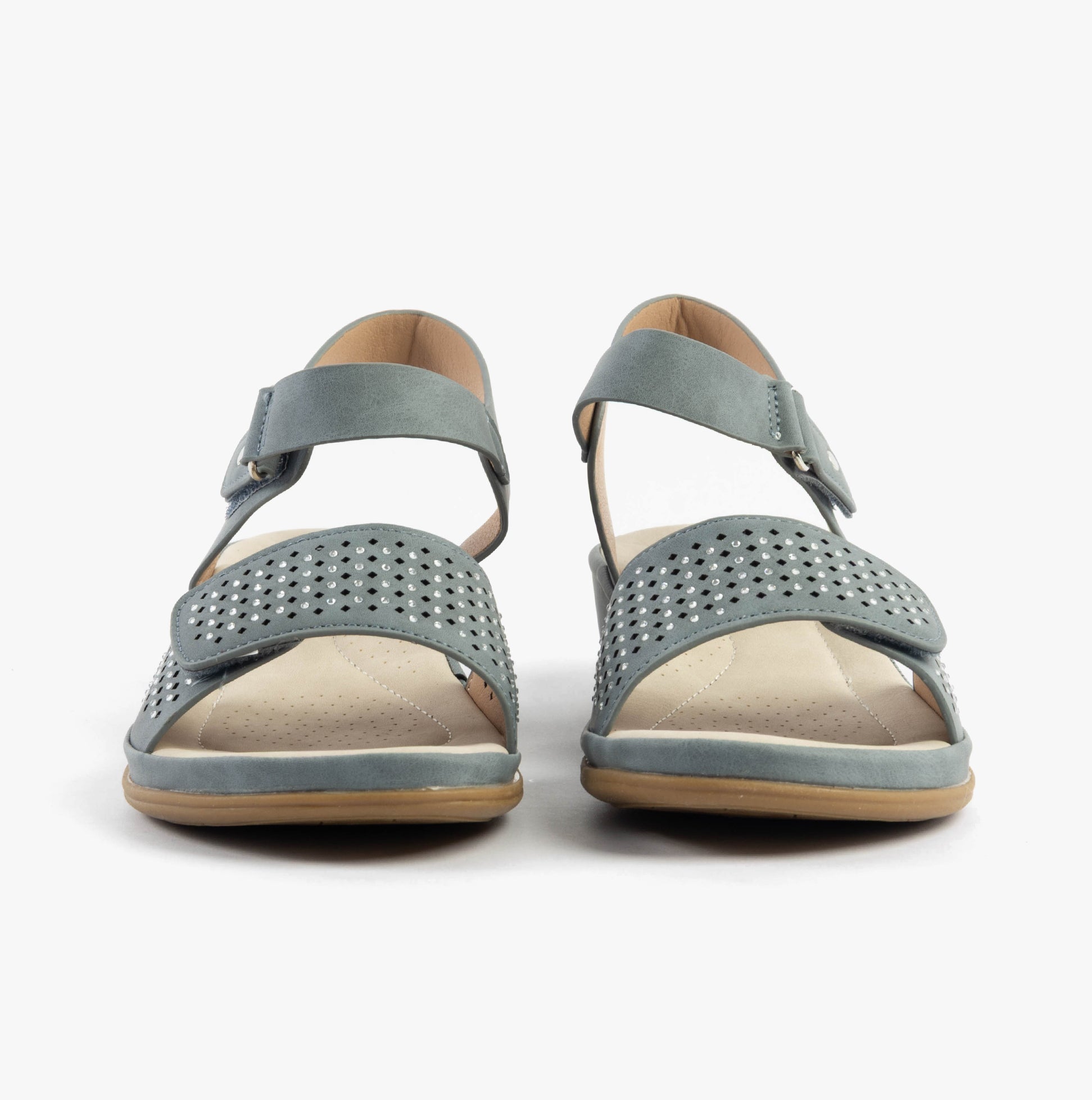 Dr Keller LUNA Womens Sandals Navy front view with perforated design and touch fasten closures.