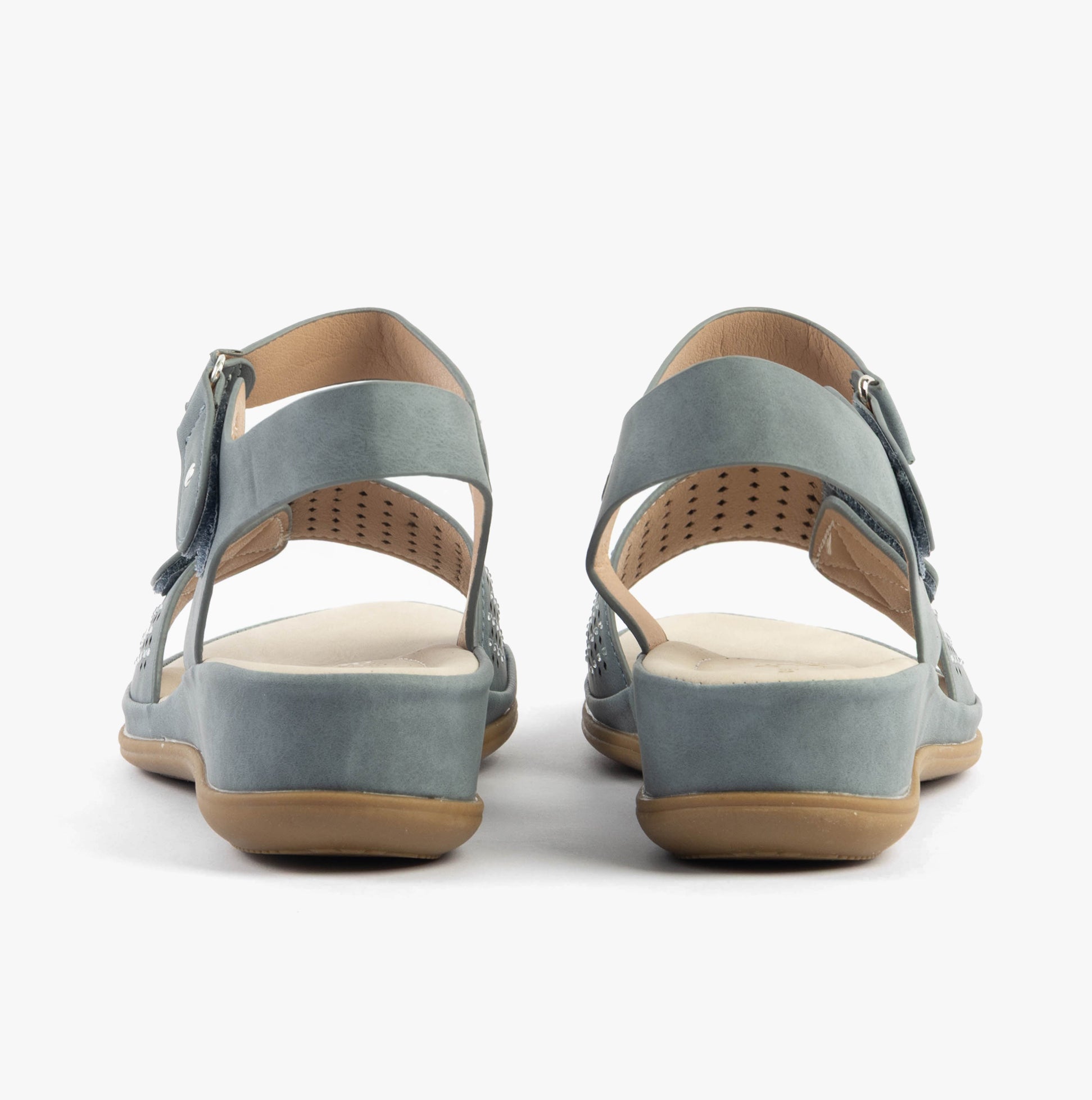 Dr Keller LUNA Womens Sandals Navy rear view showcasing the faux leather material and wedge heel design.