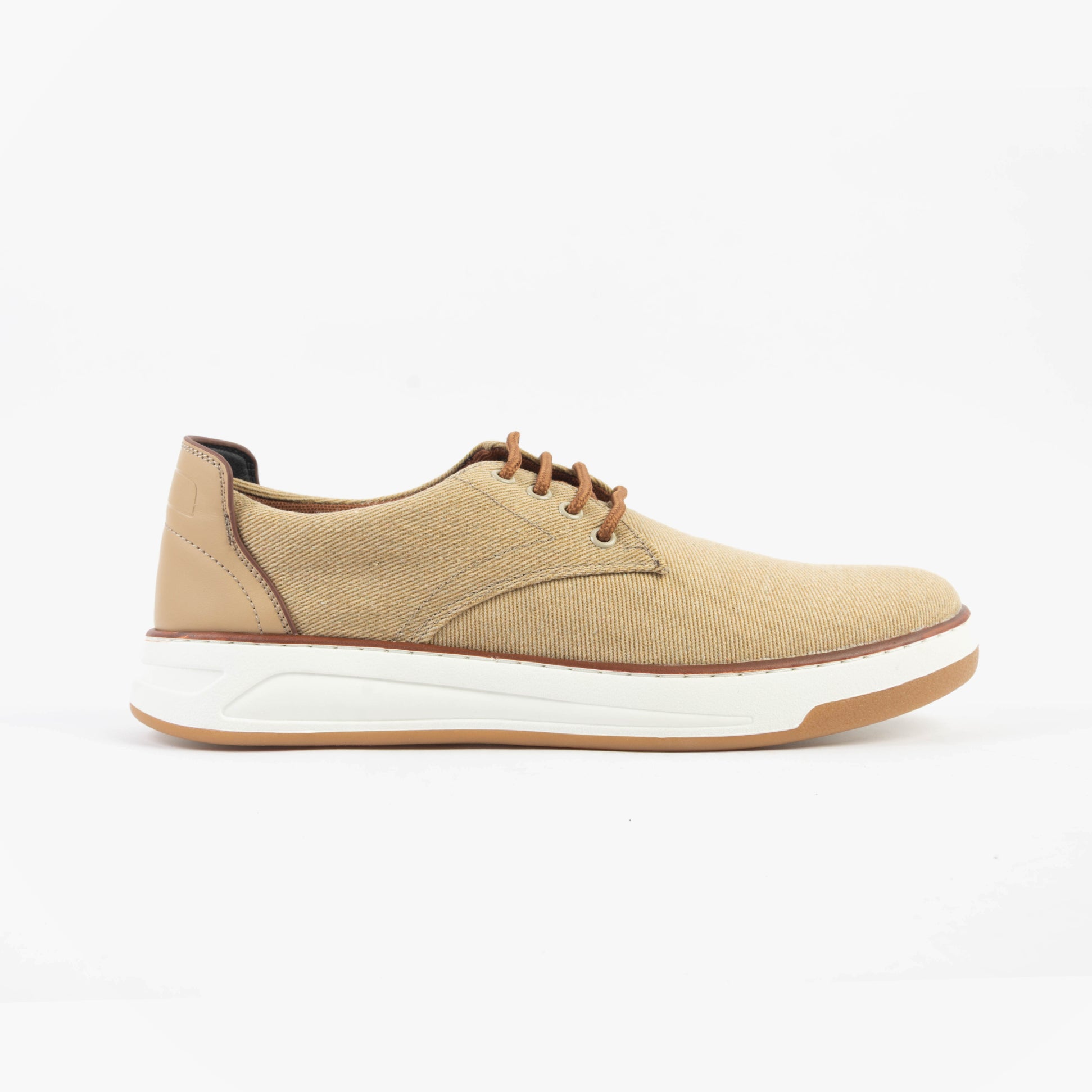 Dr Keller JAMES Mens Shoes Beige side view of casual trainer with lightweight synthetic upper and flat sole