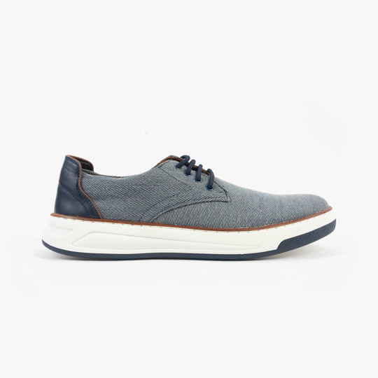 Dr Keller JAMES Mens Shoes Blue side view, casual trainer, synthetic upper, lace-up closure, lightweight design.