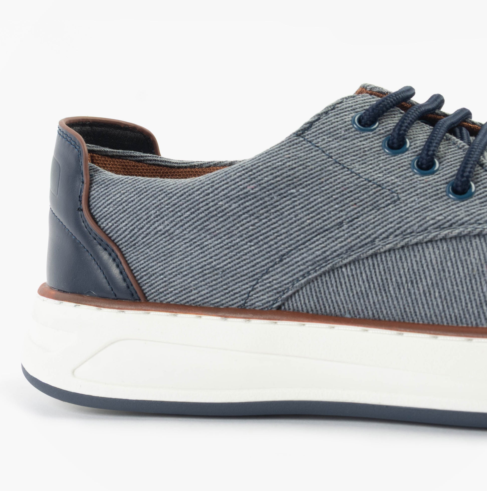 Dr Keller JAMES Mens Shoes Blue side view showcasing casual trainer design and lightweight synthetic materials.