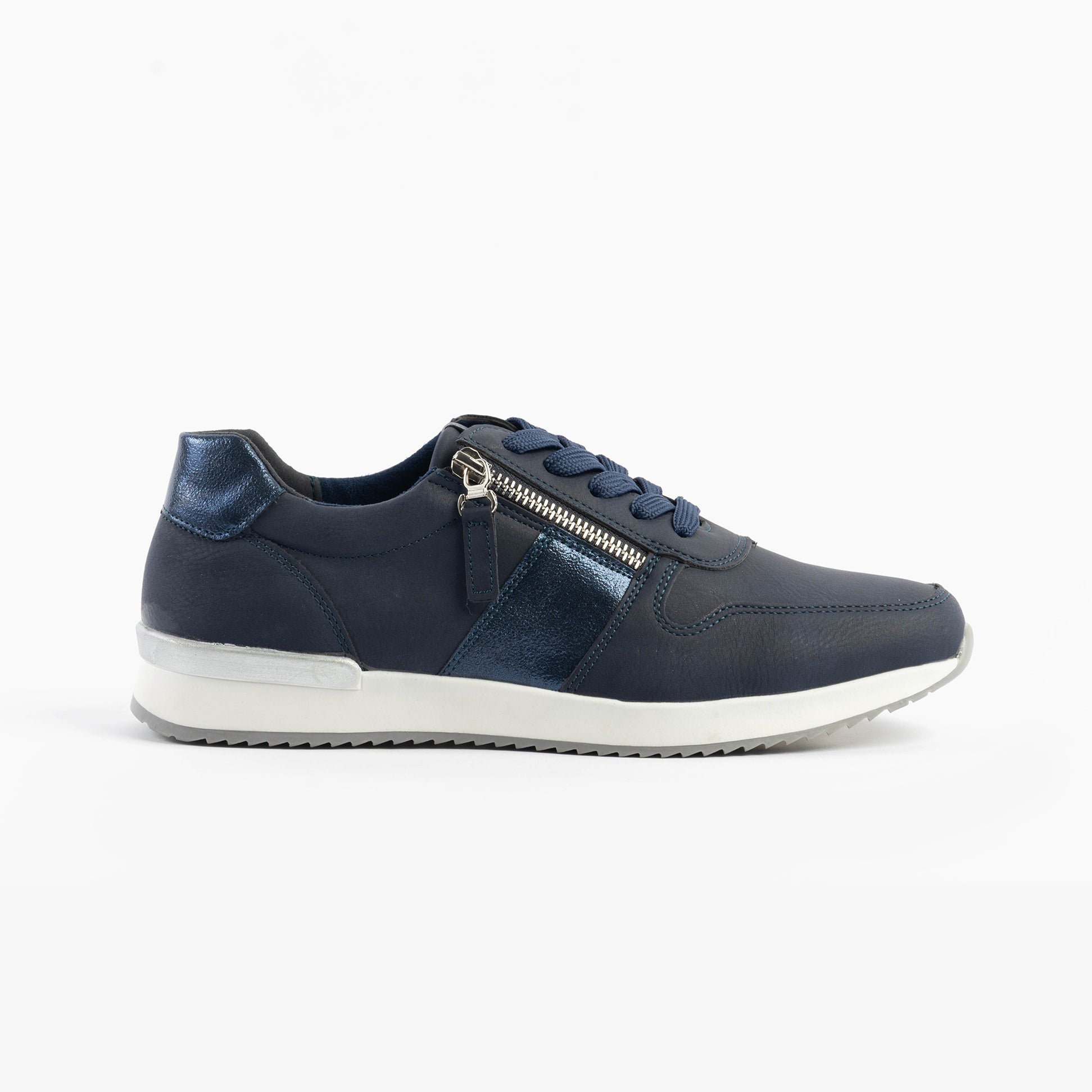 Dr Keller MARTINA Womens Trainers Navy side view showing lace-up design and synthetic material.