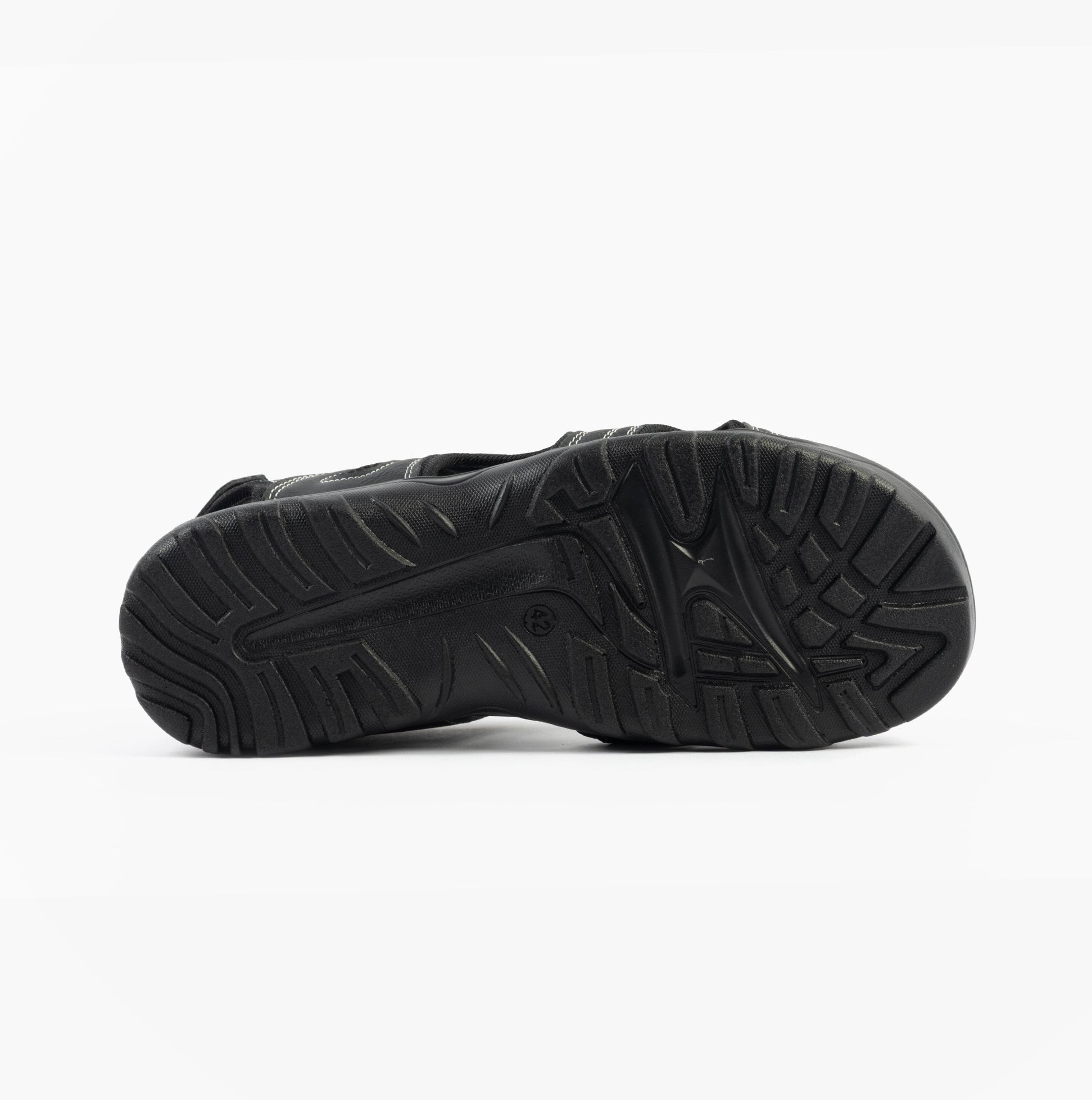 Dr Keller GAVIN Mens Sandals Black bottom view showing rubber sole and tread pattern for traction.
