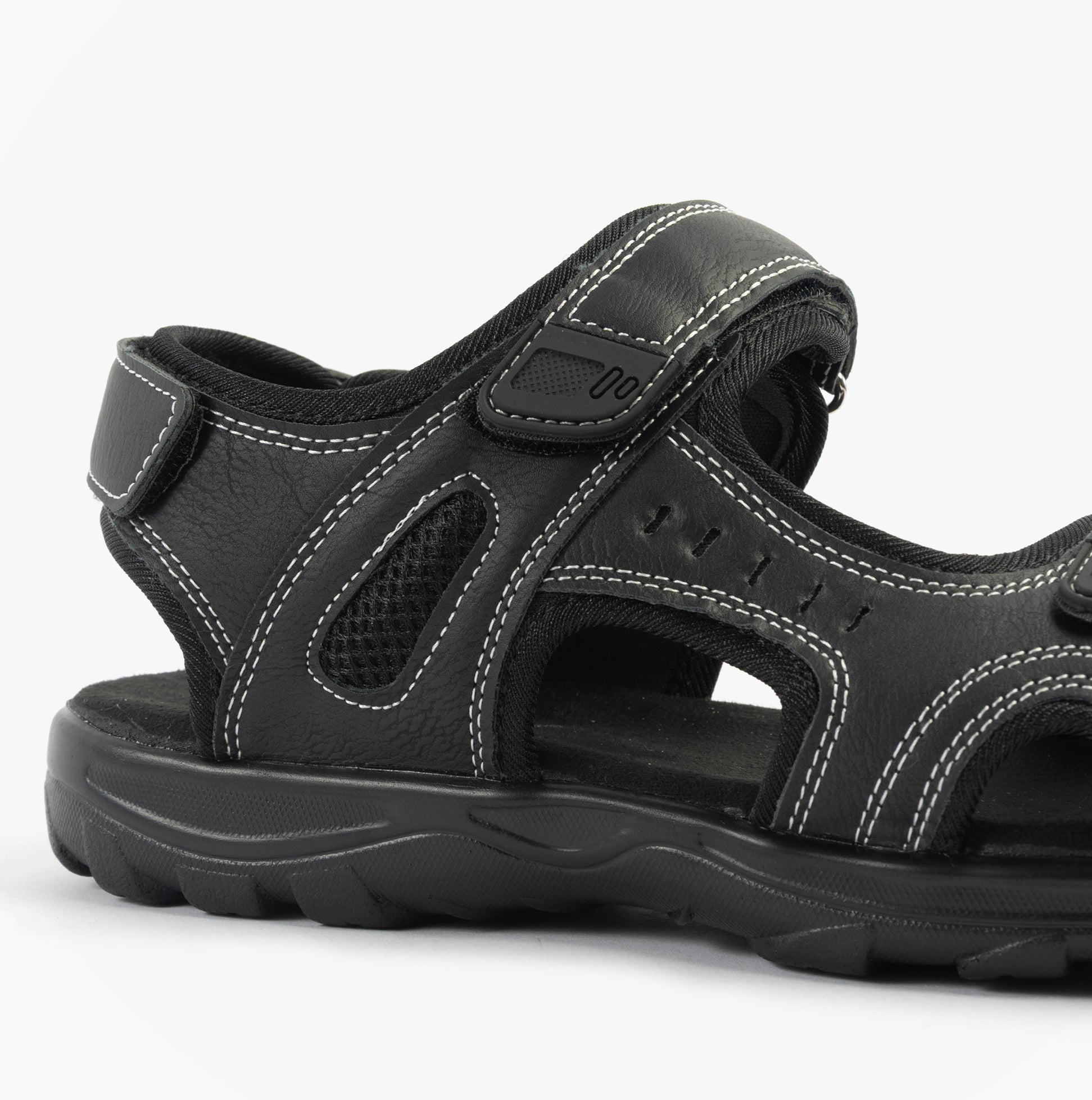Dr Keller GAVIN Mens Sandals Black side view showcasing synthetic upper, rubber sole, comfort, and touch fasten closure.