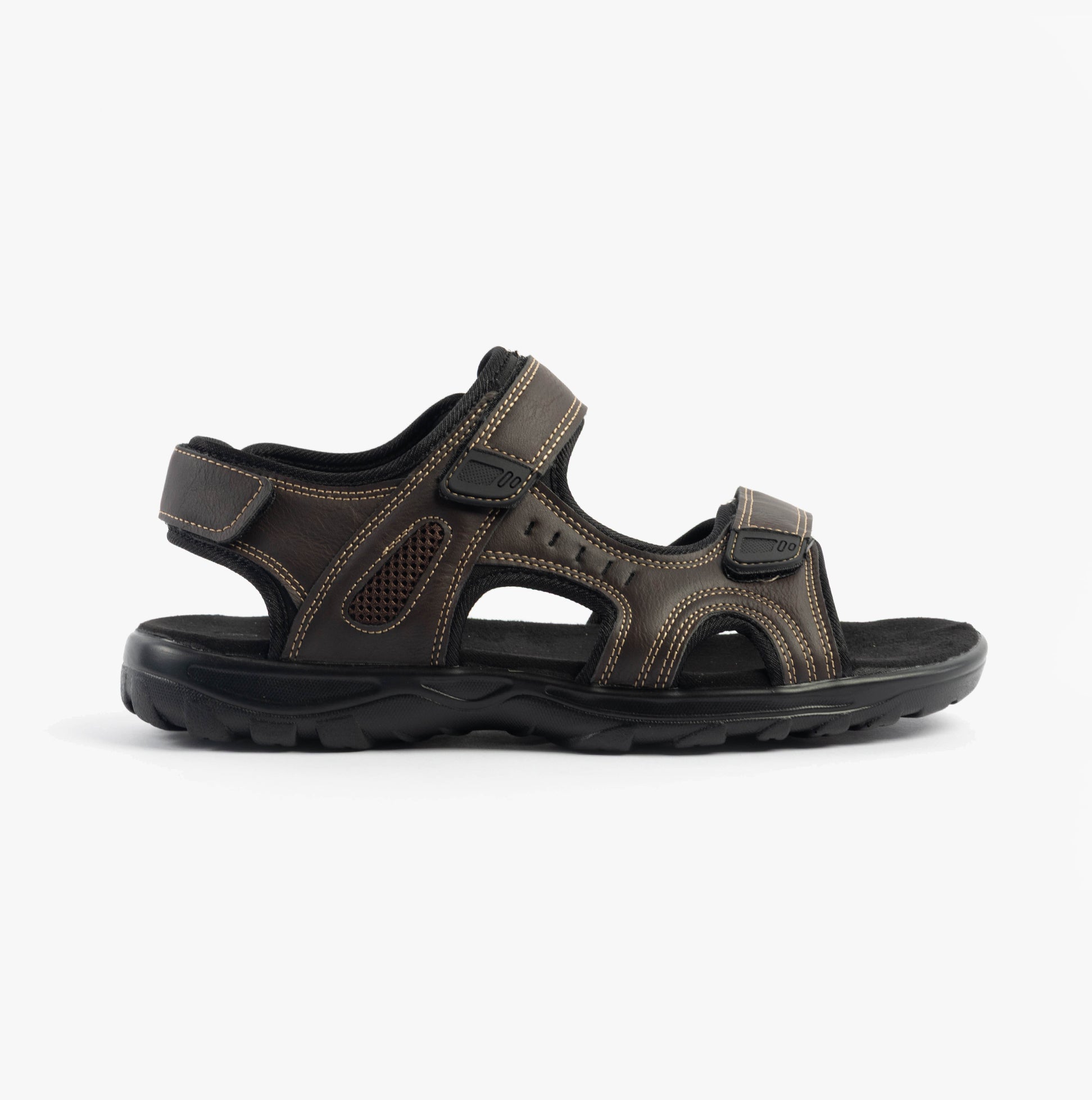 Dr Keller GAVIN Mens Sandals Brown side view showing textile upper, rubber sole, and touch fasten closure.